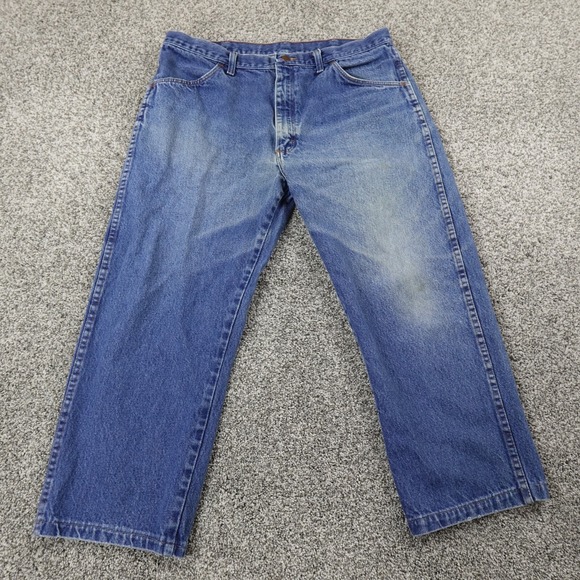 Wrangler Rustler Jeans Mens 38X25 Blue Denim Pants Western Cowboy Faded Grunge - Picture 1 of 15